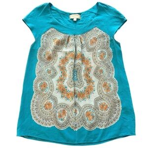Anthropologie Moulinette Soeurs Silk Short Sleeve Blouse- Small